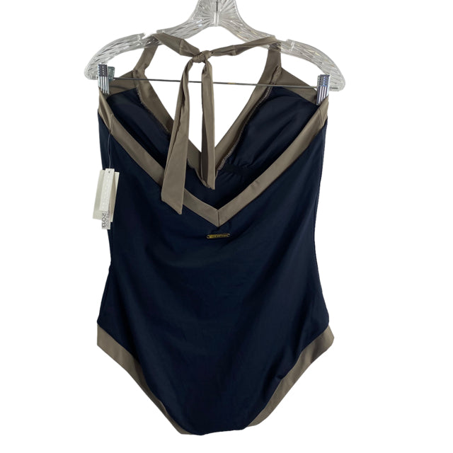 TRINA TURK Size 14 Navy/Beige Halter One Peice SWIM