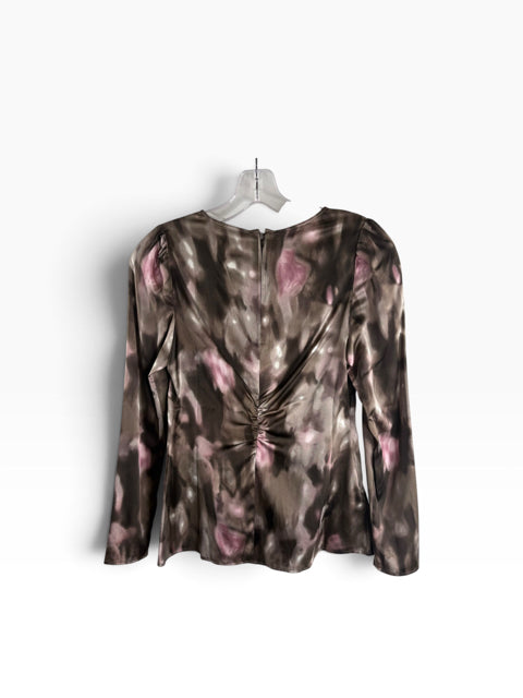 ANN T Size 2 PET Brown Print Long Sleeve Silk blend NWT BLOUSE