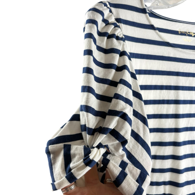 LILLY PULITZER Size SMALL White/Navy Stripe Short Sleeve Tee Pima Cotton TOP