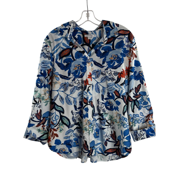 CHICOS Size CHICOS 0 Blue/Multi Floral 3/4 Sleeve BLOUSE