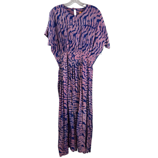 ELISA MAMA Size MED Pink/blue Print Short Sleeve DRESS