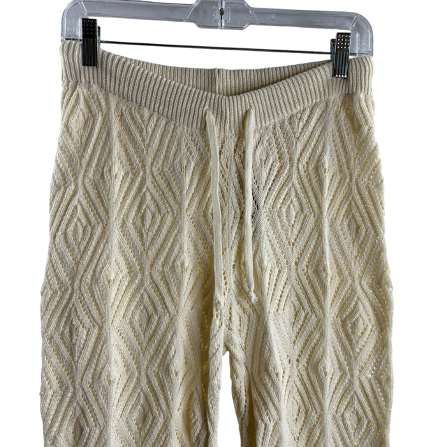 ANTHROPOLOGIE Size PETITE SMALL Cream Drawstring Wide Leg Cotton Knit NWT PANTS