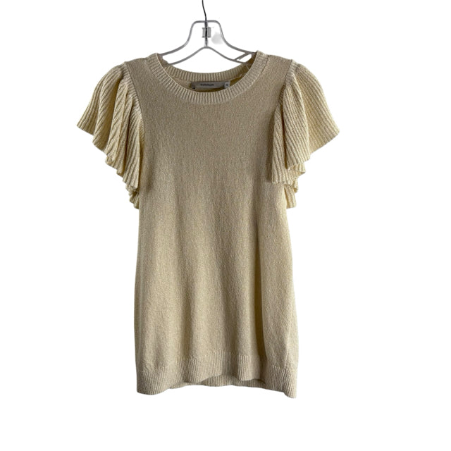 SUMMUM Size X-SMALL Cream/Gold Metallic Short Sleeve Crewneck SWEATER
