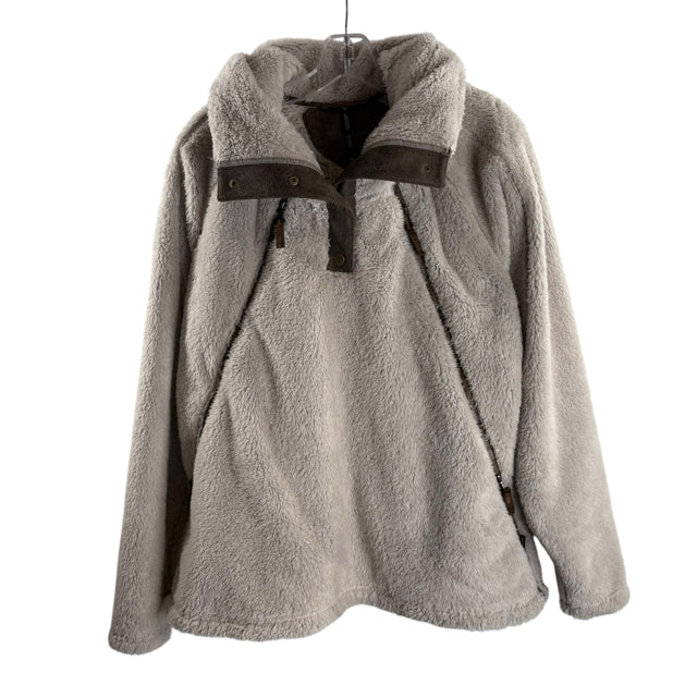 KUHL Size X-LARGE Cream/Brown Piped Long Sleeve Quarter-Zip Fleece TOP