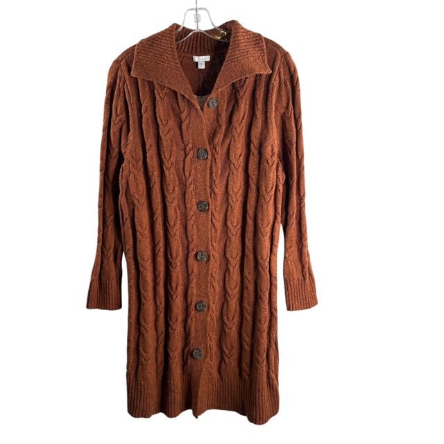 J JILL Size PETITE LARGE Brown Cable Long Sleeve Button Front NWT SWEATER
