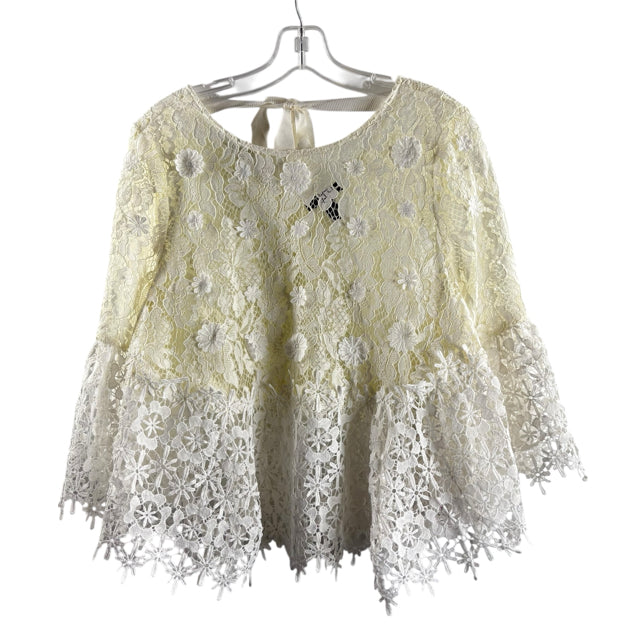AQUA Size MEDIUM White Lace 3/4 Sleeve TOP