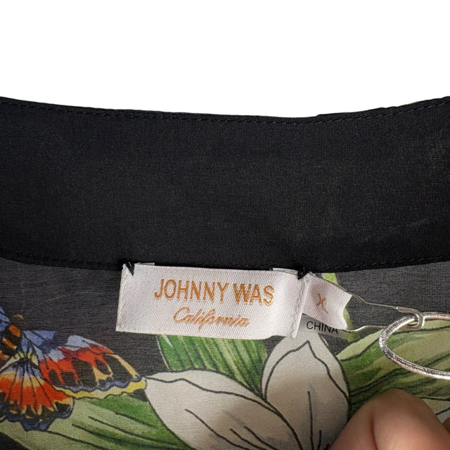 JOHNNY WAS Size X-LARGE Black Floral 3/4 Sleeve Cotton Blend NWT DRESS