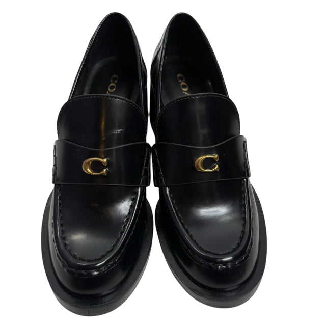 COACH Size 5 1/2 Black High Loafer Leather SHOE
