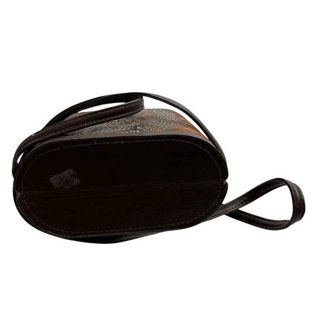 COMECO Brown/Multi Feathers Leather Cross Body PURSE