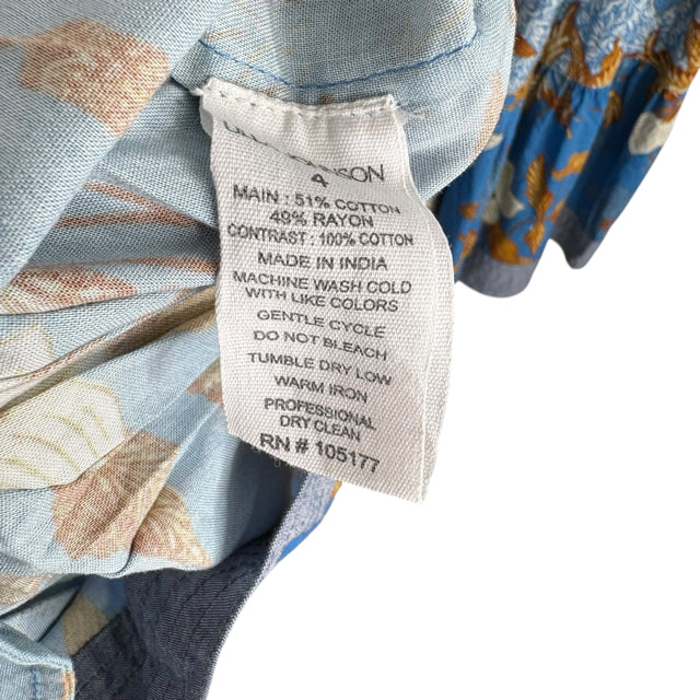 ULLA JOHNSON Size 4 Blue/Brown Print Short Sleeve Cotton Blend NWOT DRESS