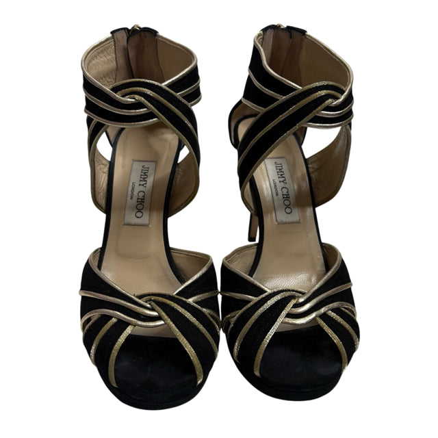 JIMMY CHOO Size 39 Black/gold Sandal PRICED FOR CONDITION SHOE