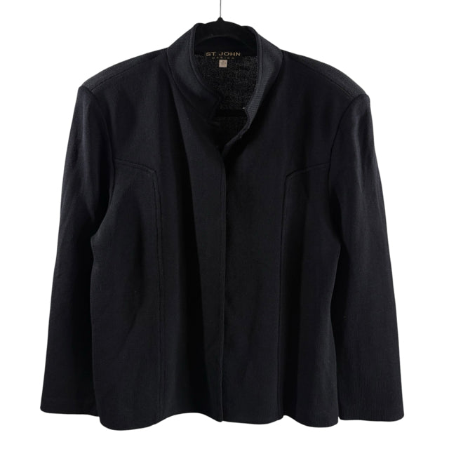 ST JOHN BASICS Size 14 Black Long Sleeve Santana Knit BLAZ / JKT