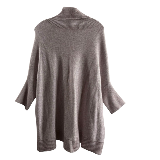 EILEEN FISHER Size LARGE Tan/Cream Short Sleeve T-Neck Mohair Blend SWEATER