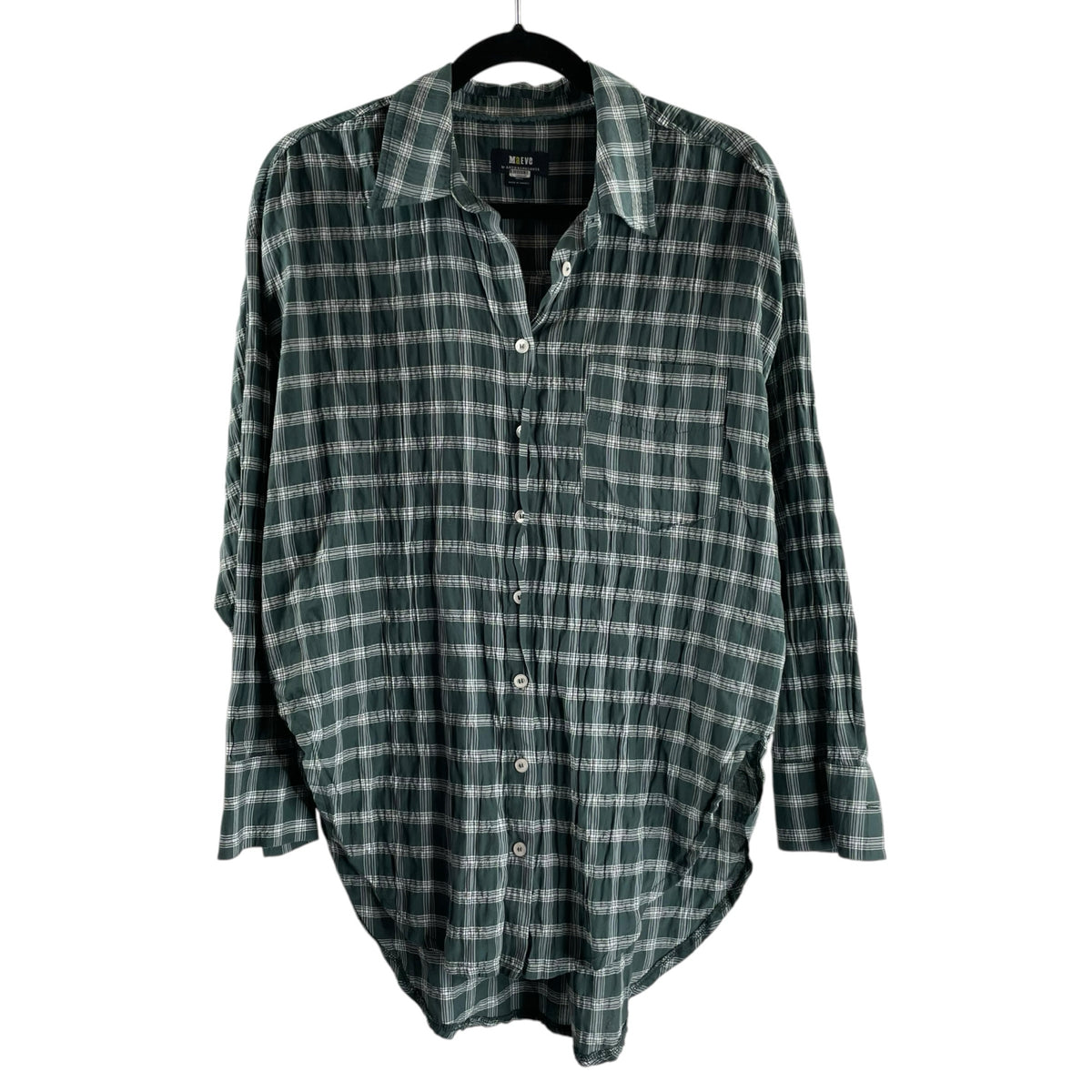 ANTHRO // MAEVE Size SMALL Pine Green Plaid Long Sleeve Button Front TOP