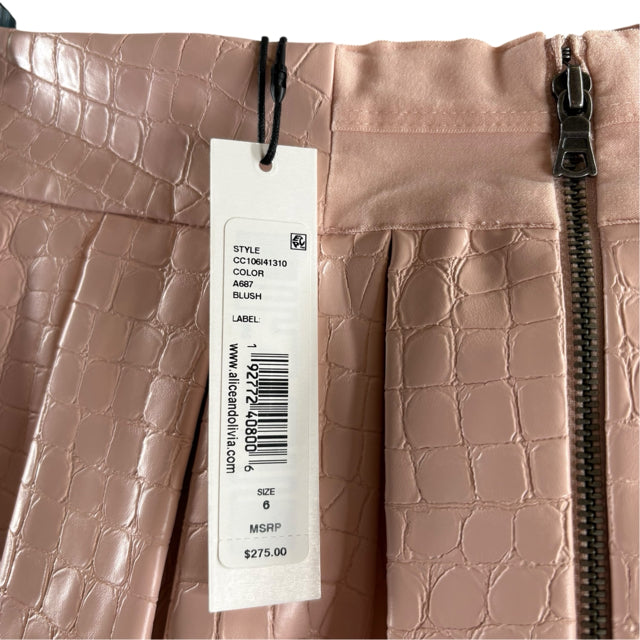 ALICE & OLIVIA Size 6 Blush Croc Look Mini Faux Leather NWT SKIRT