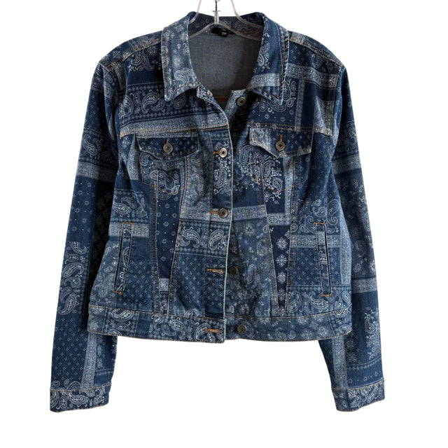 TRIBAL Size PETITE SMALL Blue Print Denim JACKET