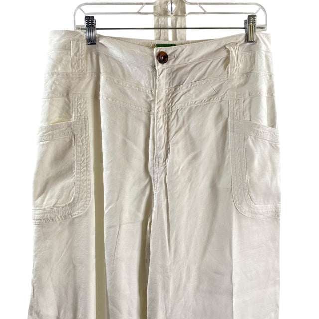 ANTHROPOLOGIE Size 31" White Pockets Wide Leg Linen Blend PANTS