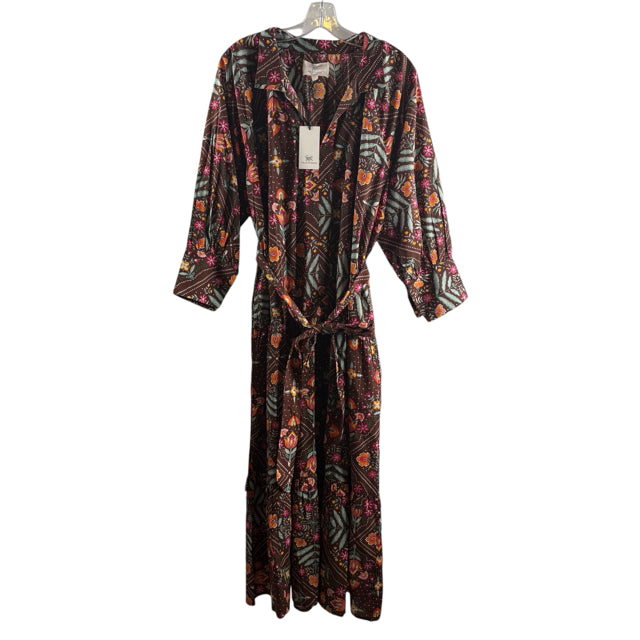 PRINTFRESH Size MEDIUM Brown/Multi Floral Long Sleeve Organic Cotton NWT DRESS
