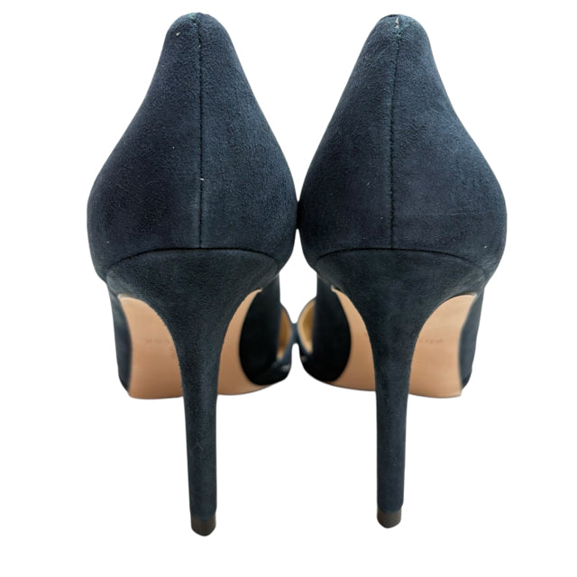 ANN T Size 9 Navy Red Embroidered Sling Suede SHOE