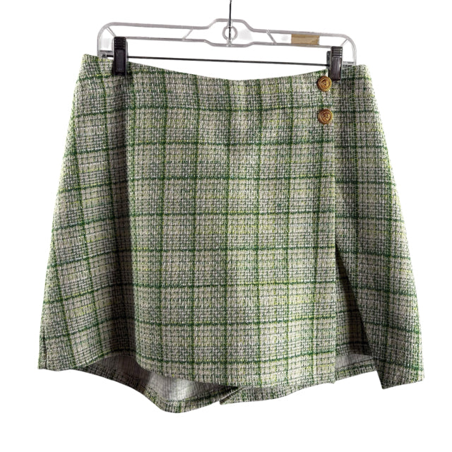 TAYLOR TILLMAN Size MEDIUM Green/White Plaid Polyester SKORT