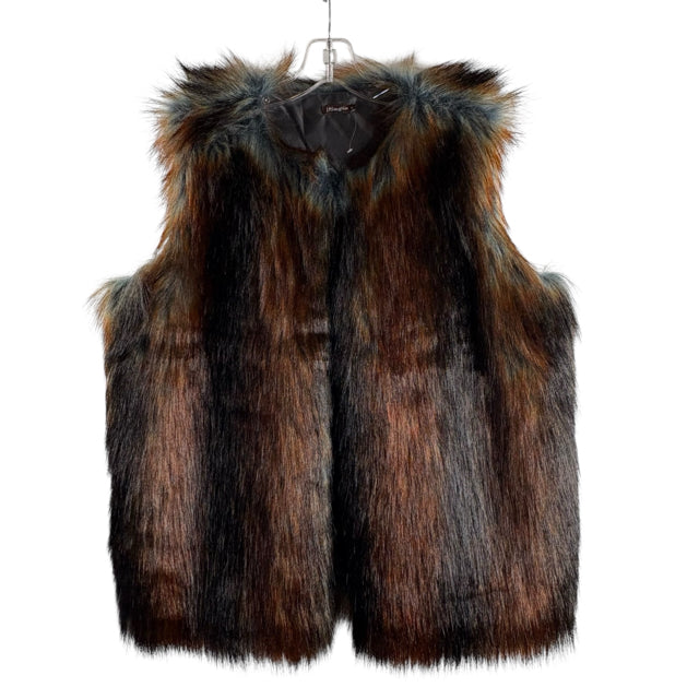 J MCLAUGHLIN Size X-LARGE Brown/Blue Open Front Faux Fur VEST
