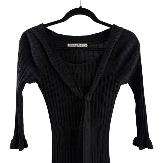 CHRISTIAN DIOR Size X-SMALL Black Long Sleeve Sweaterknit DRESS