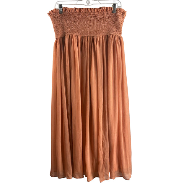 by ANTHROPOLOGIE Size PETITE MEDIUM Peach Midi Elastic Waist Polyester NWT SKIRT