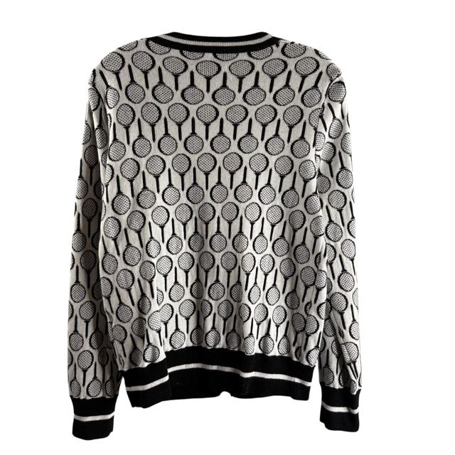 NEVER A WALLFLOWER Size MEDIUM Black/White Print Long Sleeve Cardigan SWEATER