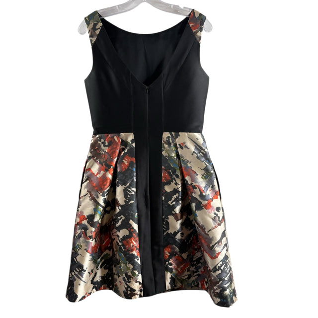 THEIA Size 6 Black/Multi Floral Sleeveless Polyester Blend DRESS