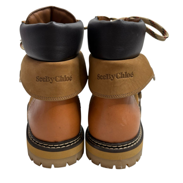 SEE BY CHLOE Size 39 Tan Laced Leather BOOT