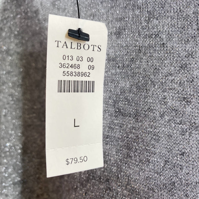 TALBOTS Size LARGE Silver Bow Long Sleeve Metallic Rayon Blend NWT SWEATER