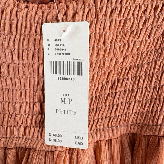 by ANTHROPOLOGIE Size PETITE MEDIUM Peach Midi Elastic Waist Polyester NWT SKIRT