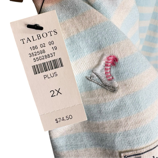TALBOTS Size 2X Blue/Tan Stripe Long Sleeve NWT TOP