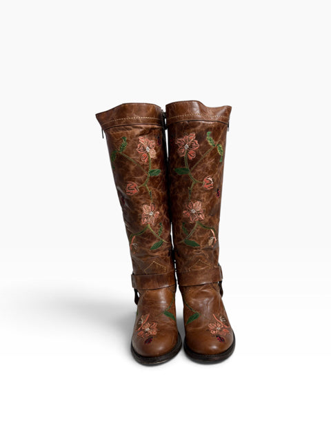 DAN POST Size 6 1/2 Brown Knee High Embellished BOOT