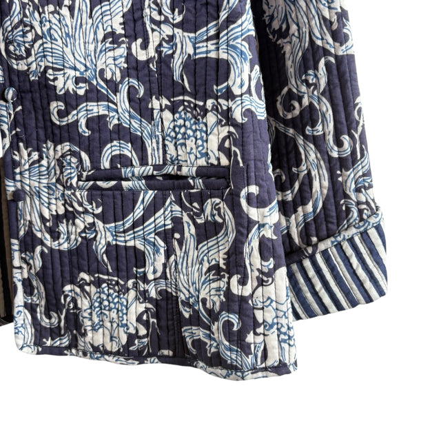 SUNSKAARA Size MEDIUM Navy/Blue Print Cotton NWT JACKET