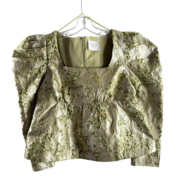 HYACINTH HOUSE Size MEDIUM Gold Brocade Long Sleeve Peplum Nylon Blend TOP