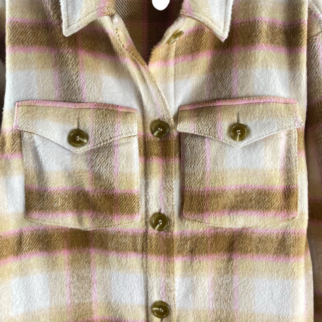 BP Size X-SMALL Tan/Pink Plaid Polyester Blend SHACKET