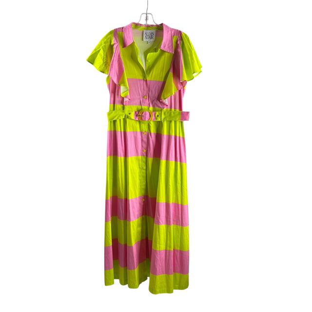 ALDEN ADAIR Size MEDIUM Pink/Yellow Stripe Short Sleeve Cotton DRESS