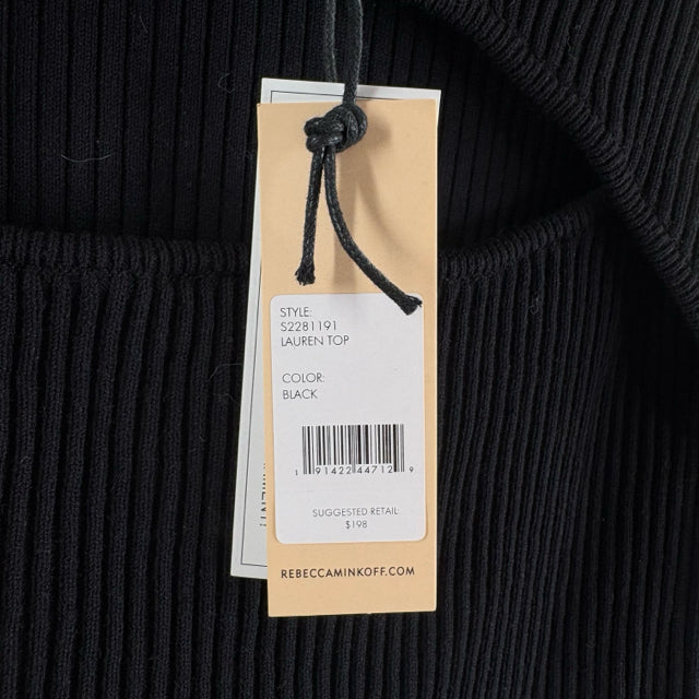 REBECCA MINKOFF Size LARGE Black Ribbed Long Sleeve Keyhole Cotton Blend SWEATER