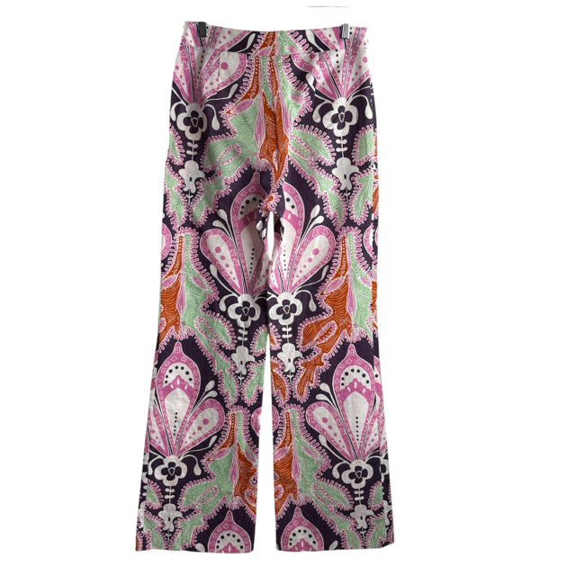 ZARA BASIC Size MEDIUM Purple/Multi Print Wide Leg Linen Blend PANTS