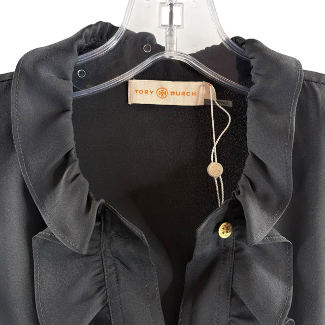 TORY BURCH Size SMALL Black Sleeveless Ruffle Details NWT BLOUSE