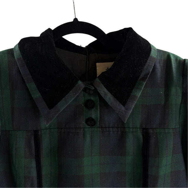 TUCKERNUCK Size MEDIUM Navy/Green Plaid Long Sleeve Polyester NWOT DRESS