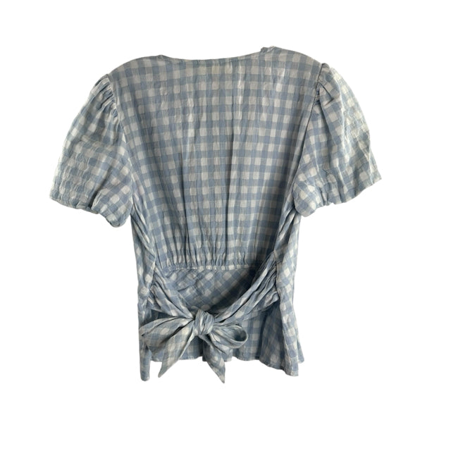 MAEVE Size 10 Lt Blue/White Check Short Sleeve TOP