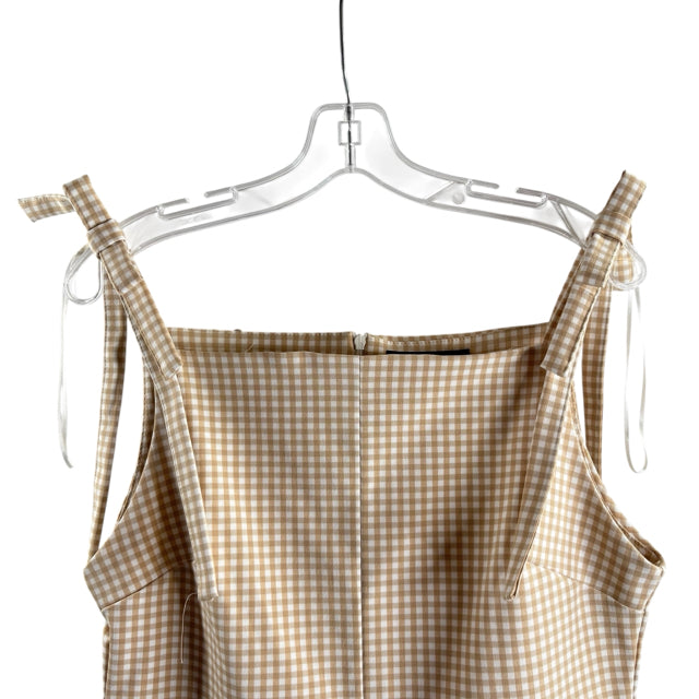 ZARA Size LARGE Tan/White Check Strappy Polyester DRESS