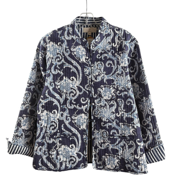 SUNSKAARA Size MEDIUM Navy/Blue Print Cotton NWT JACKET