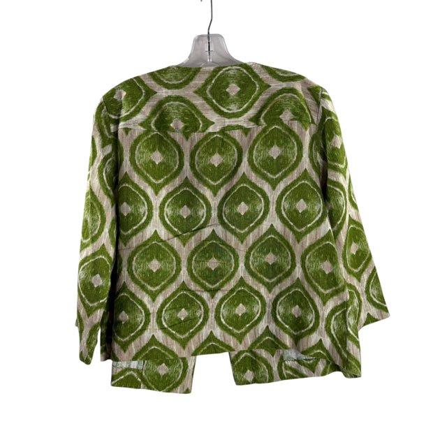 CHICOS Size CHICOS 1 Tan/Green Print Linen JACKET