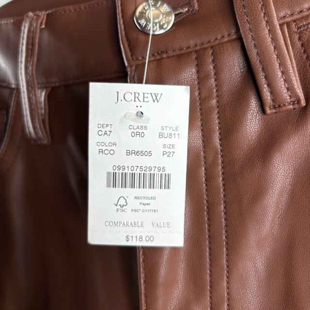 J CREW Size 27 PET Brown Faux Leather NWT PANTS