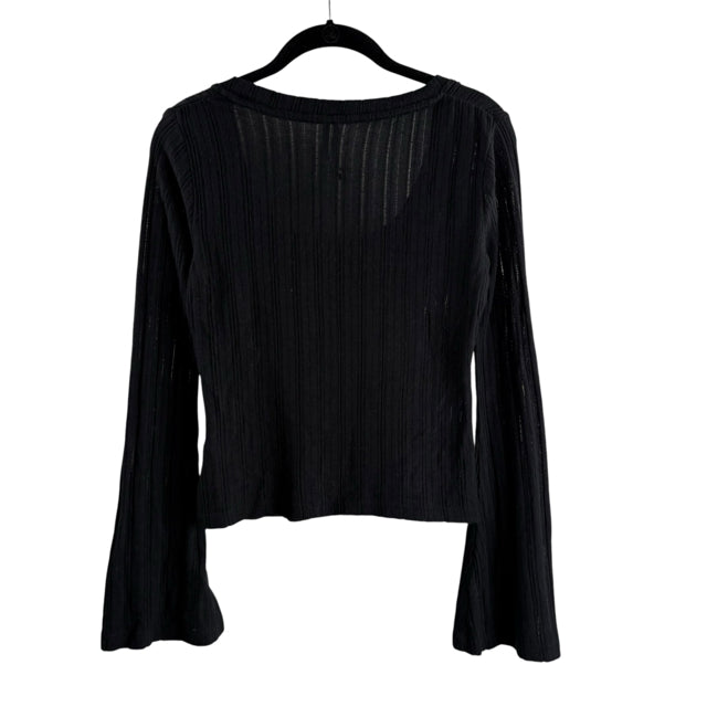 ANTHROPOLOGIE Size LARGE Black Long Sleeve Crop SWEATER
