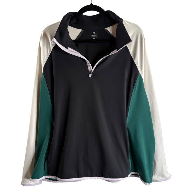 TALBOTS Size 2X Black/Cream/Green Colorblock Long Sleeve 1/4 Zip TOP