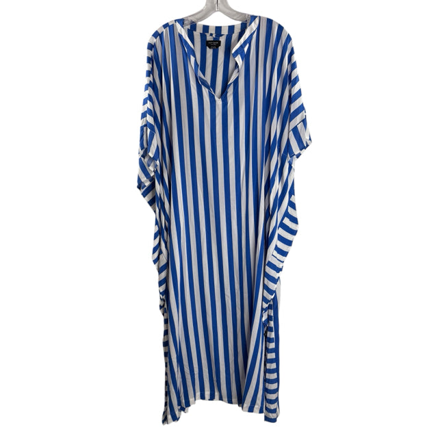 KATE SPADE Size LARGE Blue/White Stripe Short Sleeve DRESS